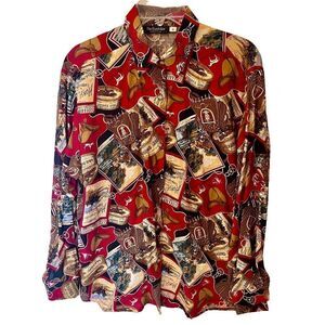 Equestrian Theme Button Front Blouse Horse Riding Top Women’s Size Medium